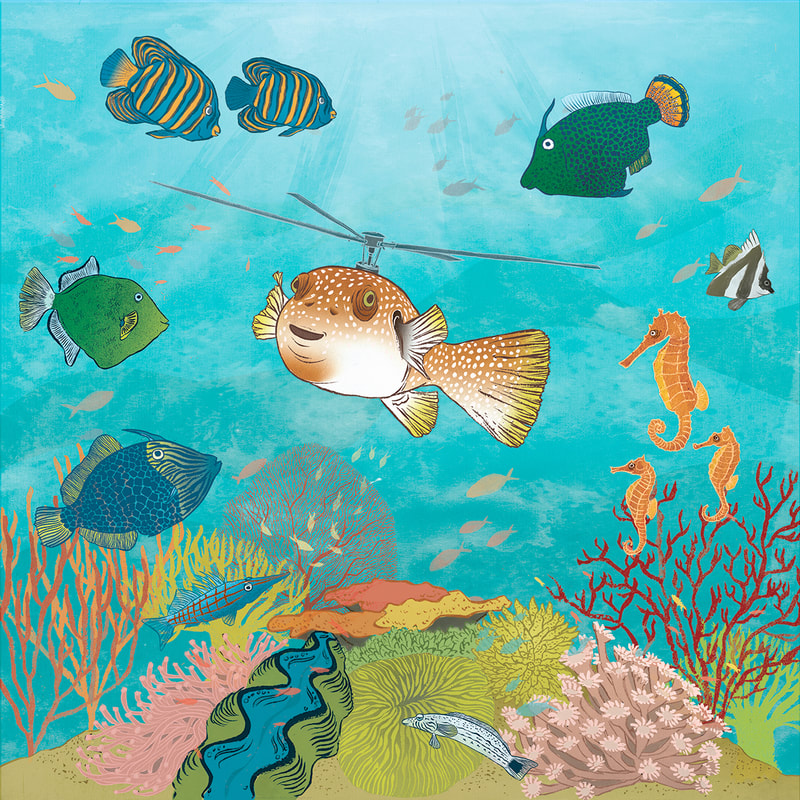 Katherine Smith illustration, helipuffer, puffer fish, children's book illustration