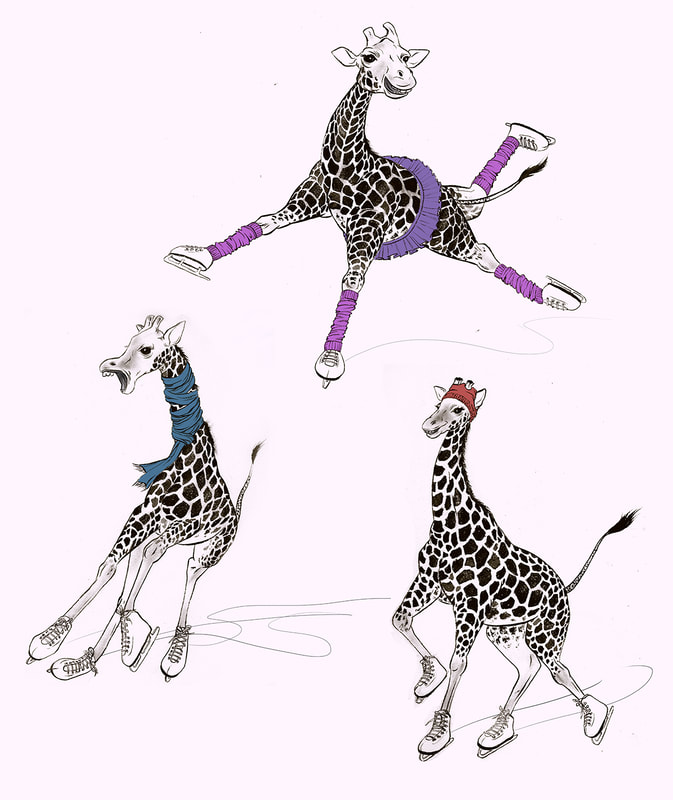 giraffe, giraffe on ice, children's book illustration