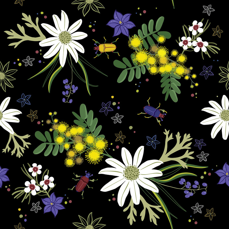 surface pattern block Australian native wattle flannel flower